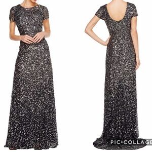 New Adrianna Papell Dark Navy Sequin Scoop Back Dress